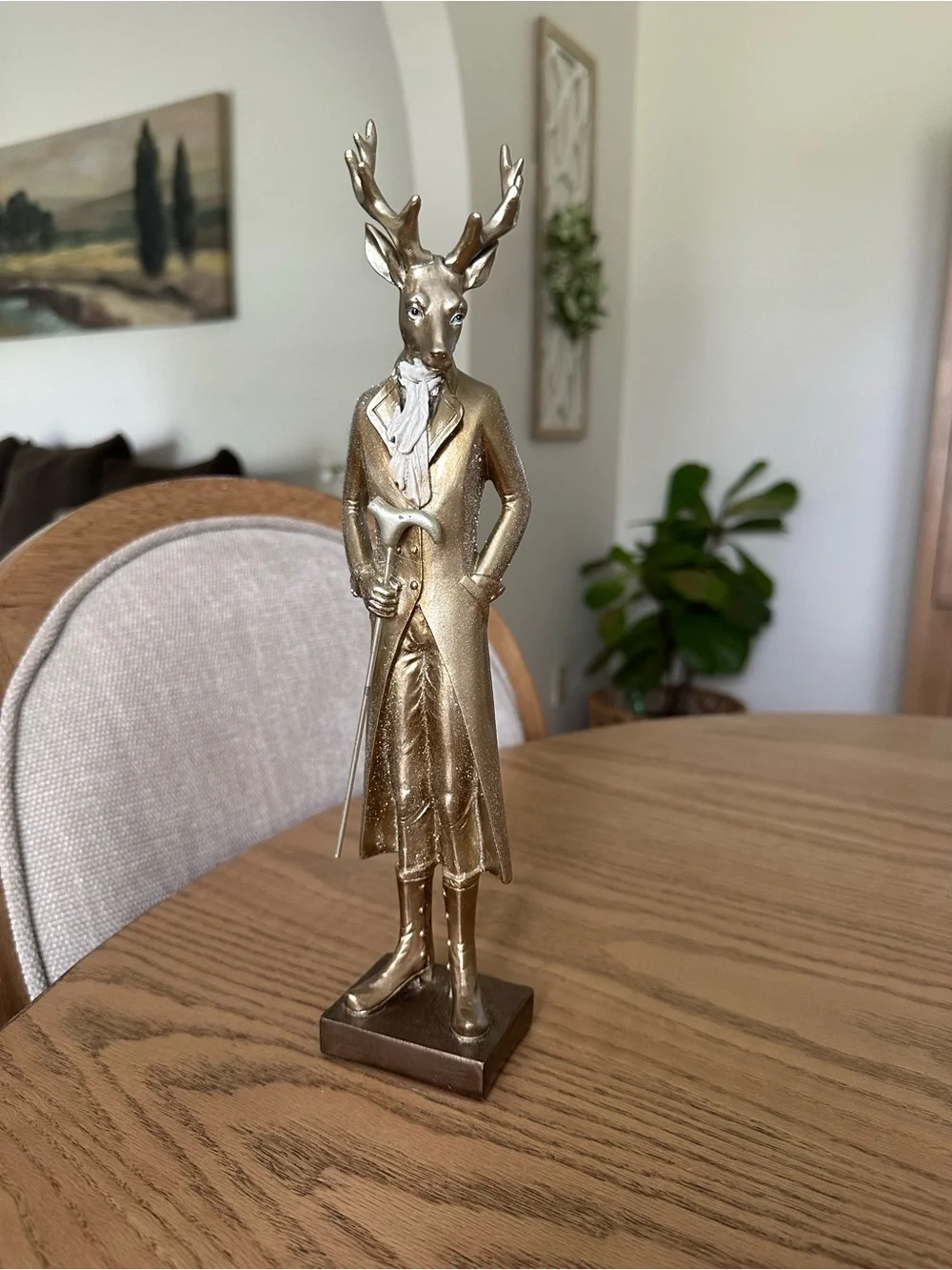 Gold Deer Gentleman Figurine - Standing Stag Statue Christmas Reindeer